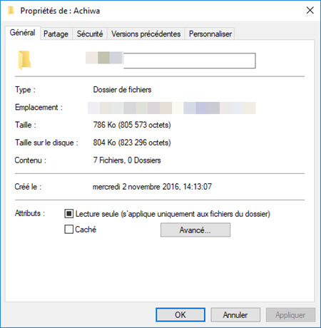 Cacher un fichier dans Windows 10